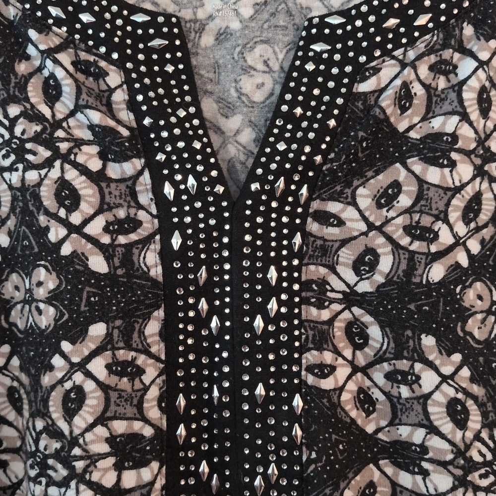 NWOT Croft barrow 3/4 Sleeve Top Large Rhinestone And Floral - Picture 3 of 5